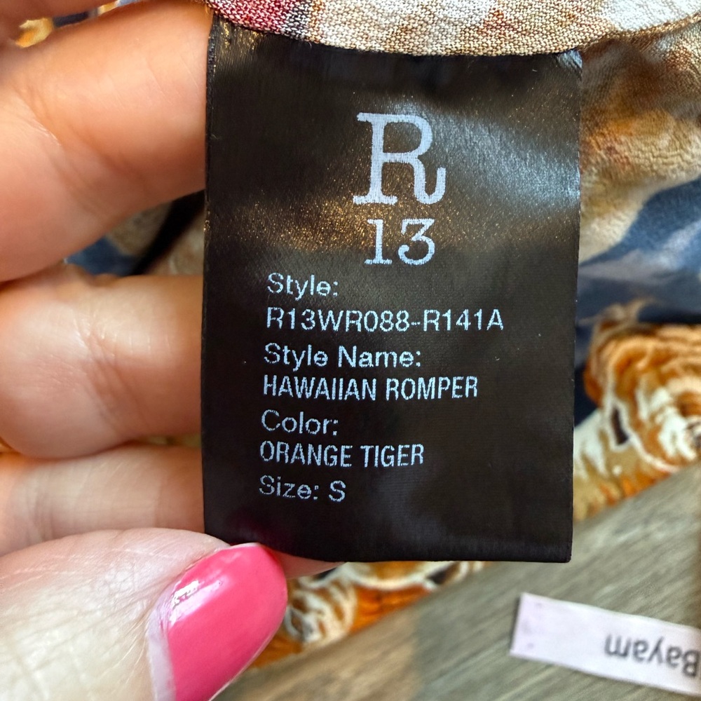 R13 Hawaiian Print Romper in Orange Tiger - Picture 15 of 16